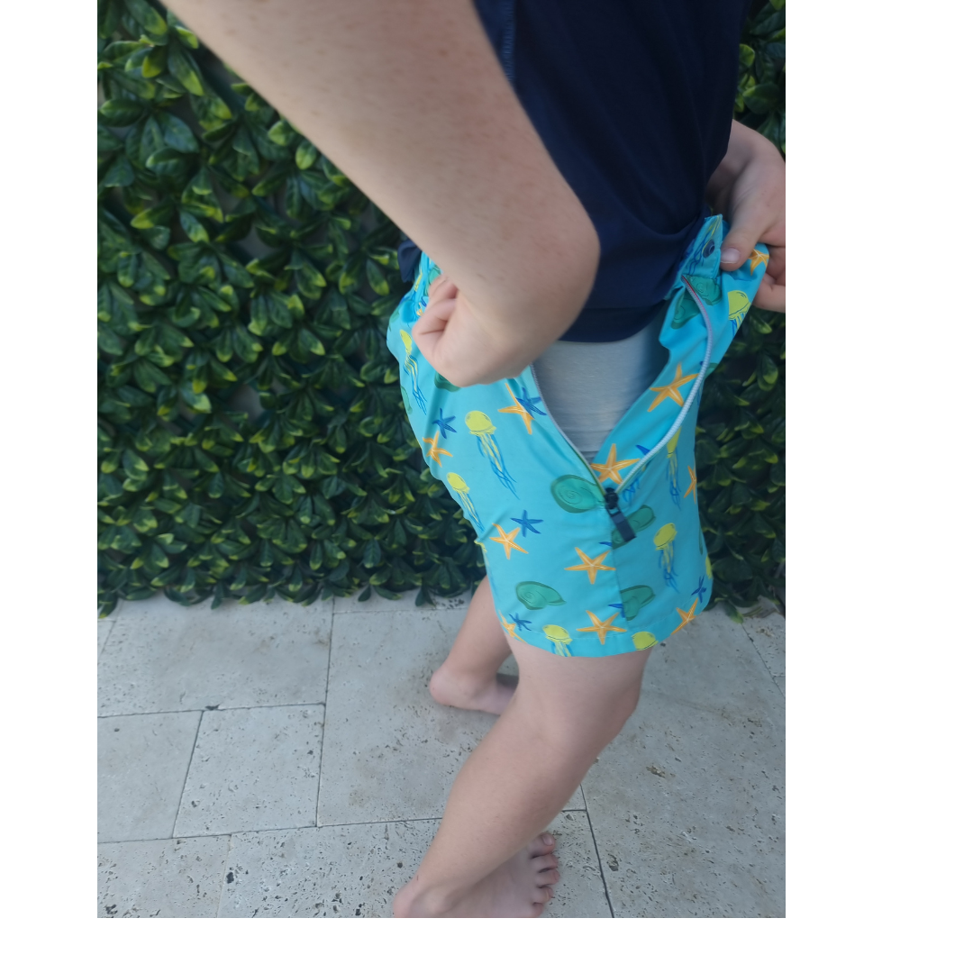 Spikey Blue Ultra Zips | Adaptive Boardshorts for Kids | Safe, Fun, & Inclusive Design